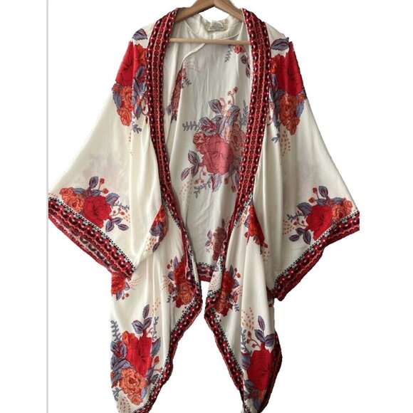 Flying Tomato Anthropologie - Open Front Kimono Cover-Up in Asian Floral, sz S/M - Picture 1 of 9